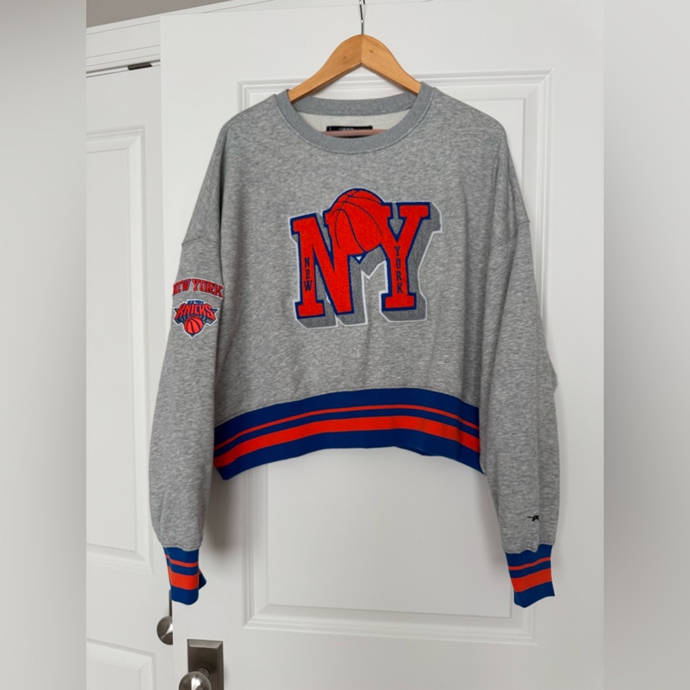 Gray NY Graphic Sweatshirt with Orange and Blue Accents